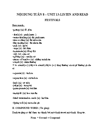 Tài liệu Ôn tập kiến thức Tiếng Anh 8 - Tuần 8, Unit 13: Festivals