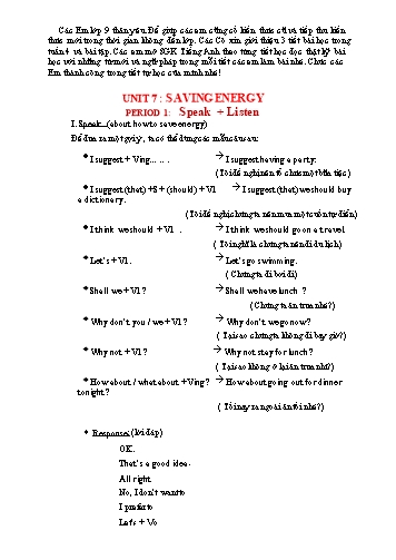 Tài liệu Ôn tập kiến thức Tiếng Anh 9 - Tuần 4, Unit 7: Saving energy