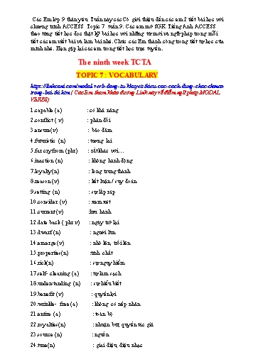 Tài liệu Ôn tập kiến thức Tiếng Anh 9 - Tuần 9, Topic 7: Vocabulary