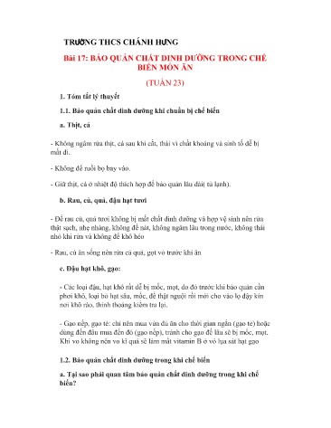 Tài liệu Ôn tập kiến thức trọng tâm môn Công nghệ 6 - Tuần 23+24 - Trường THCS Chánh Hưng