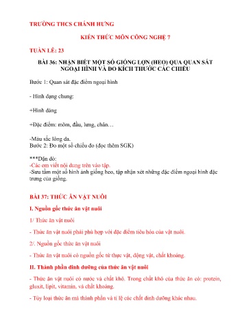 Tài liệu Ôn tập kiến thức trọng tâm môn Công nghệ 7 - Tuần 23+24 - Trường THCS Chánh Hưng
