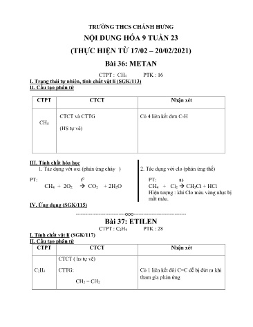 Tài liệu Ôn tập kiến thức trọng tâm môn Hóa học 9 - Tuần 23 - Năm học 2020-2021 - Trường THCS Chánh Hưng