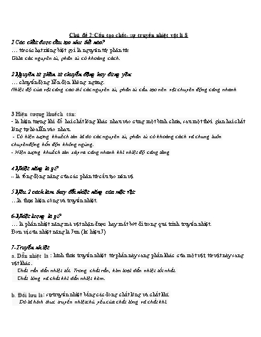 Tài liệu Ôn tập kiến thức Vật lí 8 - Chủ đề 2: Cấu tạo chất. Sự truyền nhiệt