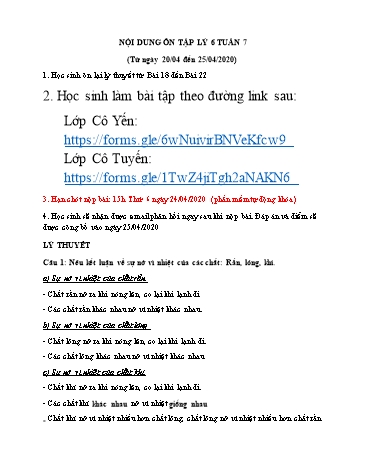Tài liệu Ôn tập kiến thức Vật lý 6 - Tuần 7 - Năm học 2019-2020