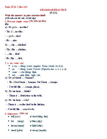 Tài liệu Ôn tập môn Tiếng Anh Khối 6 - Tuần 10/2 đến 14/2