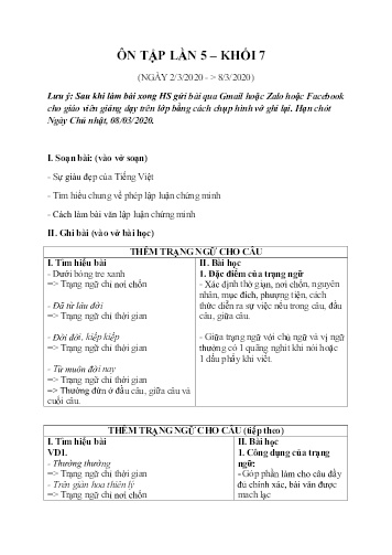 Tài liệu Ôn tập Ngữ văn Khối 7 (Lần 5) - Tuần 2/3-8/3 - Năm học 2019-2020