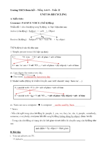 Tài liệu Ôn tập Tiếng Anh Lớp 8 - Tuần 22, Unit 10: Recycling - Trường THCS Đoàn Kết