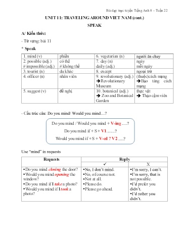Tài liệu Ôn tập Tiếng Anh Lớp 8 - Tuần 22, Unit 11: Traveling Around Viet Nam (Cont.) - Lesson: Speak