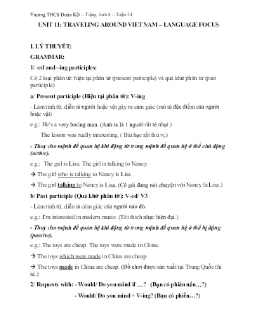 Tài liệu Ôn tập Tiếng Anh Lớp 8 - Tuần 24, Unit 11: Traveling Around Viet Nam. Lesson: Language focus - Trường THCS Đoàn Kết