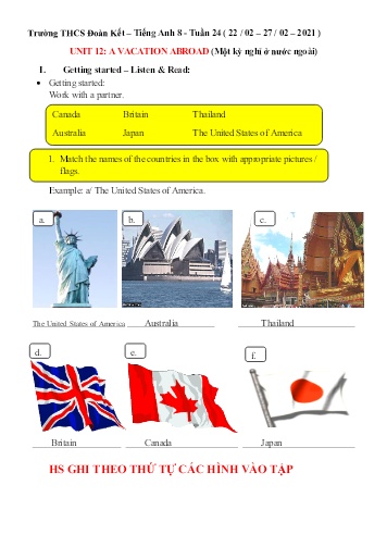 Tài liệu Ôn tập Tiếng Anh Lớp 8 - Tuần 24, Unit 12: A vacation abroad. Lesson: Getting started + Listen & Read - Năm học 2020-2021 - Trường THCS Đoàn Kết