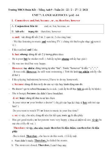 Tài liệu Ôn tập Tiếng Anh Lớp 9 - Tuần 24, Unit 7: Saving energy. Lesson: Language focus - Năm học 2020-2021 - Trường THCS Đoàn Kết