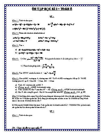 10 Đề ôn tập học kì I môn Toán Lớp 8