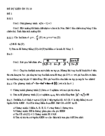 2 Đề ôn tuyển sinh Lớp 10 môn Toán - Năm học 2017-2018 (Có đáp án)