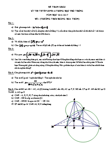2 Đề tham khảo kỳ thi tuyển sinh 10 THPT môn Toán - Năm học 2016-2017 - Trường THCS Hoàng Hoa Thám (Có đáp án)