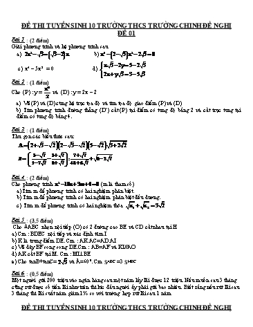 2 Đề thi tuyển sinh vào Lớp 10 môn Toán - Năm học 2017-2018 - Trường THCS Trường Chinh