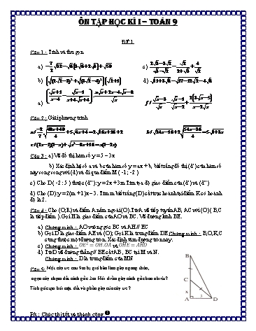 6 Đề ôn tập học kì I môn Toán Lớp 9