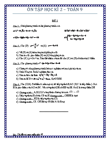8 Đề ôn tập học kì 2 môn Toán Lớp 9
