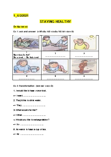 Bài tập ôn tập môn Tiếng Anh Lớp 6 - Unit 10: Staying healthy - Năm học 2020-2021