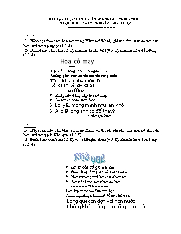 Bài tập thực hành Tin học Khối 6 - Phần Microsof Word 2010 - Nguyễn Duy Thiện