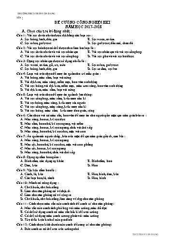 Đề cương học kì I môn Công nghệ 6 - Năm học 2017-2018 - Trường THCS Trần Văn Đang