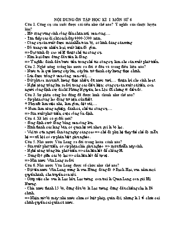 Đề cương ôn tập học kì I môn Lịch sử 6