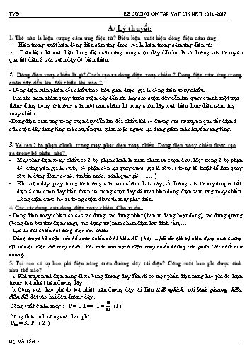 Đề cương ôn tập học kì II môn Vật lí 9 - Năm học 2016-2017 - Trường THCS Trần Văn Đang