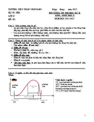 Đề cương ôn thi học kỳ II môn Sinh học Lớp 9 - Năm học 2016-2017 - Trường THCS Trần Văn Đang
