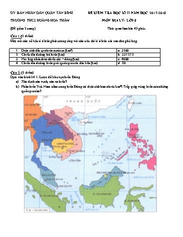 Đề kiểm tra học kì II môn Địa lý Lớp 8 - Năm học 2017-2018 - Trường THCS Hoàng Hoa Thám (Có đáp án)