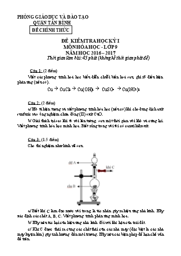 Đề kiểm tra học kỳ I môn Hóa học 9 - Năm học 2016-2017 - Phòng GD&ĐT Tân Bình (Có đáp án)