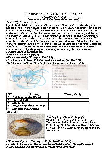 Đề kiểm tra học kỳ I môn Sinh học 7 - Năm học 2017-2018 (Có đáp án)