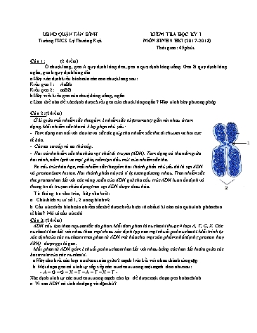 Đề kiểm tra học kỳ I môn Sinh học 9 - Năm học 2017-2018 - Trường THCS Lý Thường Kiệt (Có đáp án)