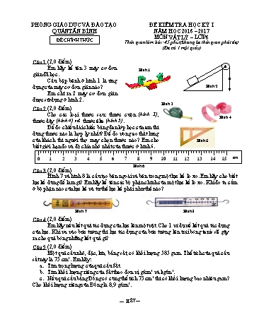 Đề kiểm tra học kỳ I môn Vật lý 6 - Năm học 2016-2017 - Phòng GD&ĐT Tân Bình (Có đáp án)