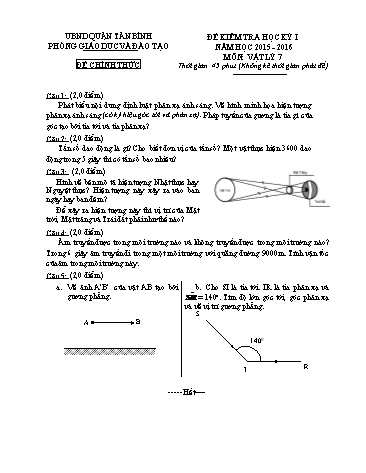 Đề kiểm tra học kỳ I môn Vật lý 7 - Năm học 2015-2016 - Phòng GD&ĐT Tân Bình (Có đáp án)