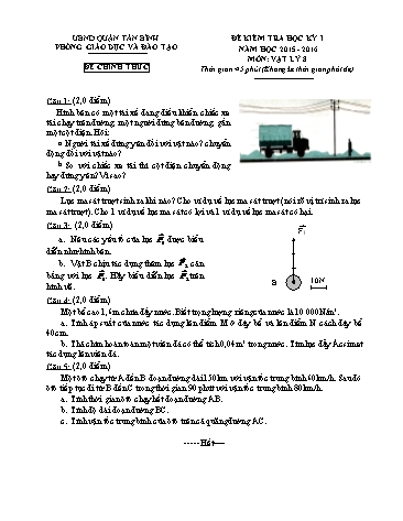 Đề kiểm tra học kỳ I môn Vật lý 8 - Năm học 2015-2016 - Phòng GD&ĐT Tân Bình (Có đáp án)