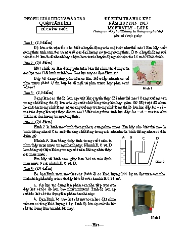 Đề kiểm tra học kỳ I môn Vật lý 8 - Năm học 2016-2017 - Phòng GD&ĐT Tân Bình (Có đáp án)