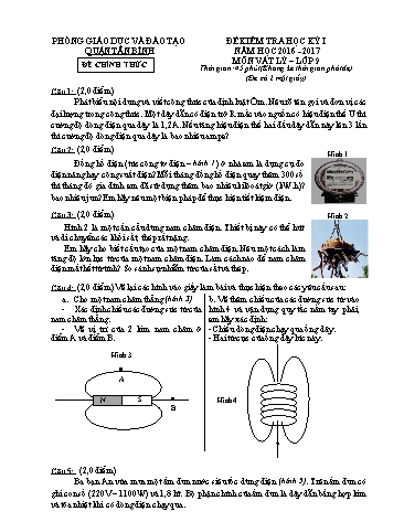Đề kiểm tra học kỳ I môn Vật lý 9 - Năm học 2016-2017 - Phòng GD&ĐT Tân Bình (Có đáp án)