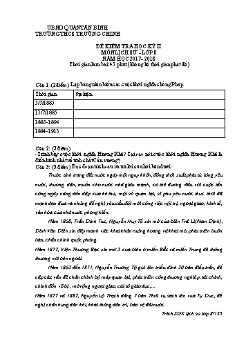 Đề kiểm tra học kỳ II môn Lịch sử Lớp 8 - Năm học 2017-2018 - Trường THCS Trường Chinh (Có đáp án)