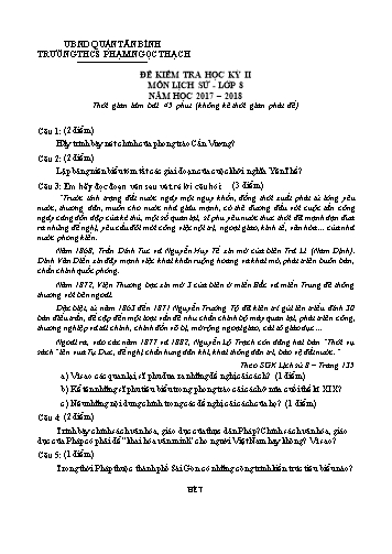 Đề kiểm tra học kỳ II môn Lịch sử Lớp 8 - Năm học 2017-2018 - Trường THCS Phạm Ngọc Thạch (Có đáp án)