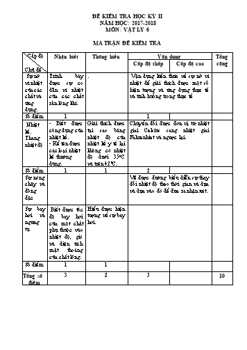 Đề kiểm tra học kỳ II môn Vật lý Lớp 6 - Năm học 2017-2018 - Trường THCS&THPT Việt Mỹ (Có đáp án)