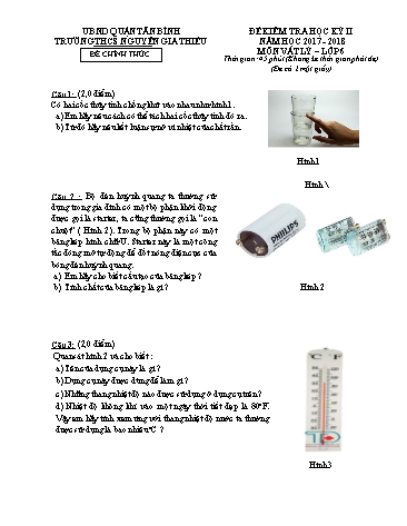 Đề kiểm tra học kỳ II môn Vật lý Lớp 6 - Năm học 2017-2018 - Trường THCS Nguyễn Gia Thiều (Có đáp án)