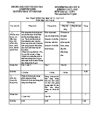 Đề kiểm tra học kỳ II môn Vật lý Lớp 7 - Năm học 2017-2018 - Trường THCS Võ Văn Tần (Có đáp án)