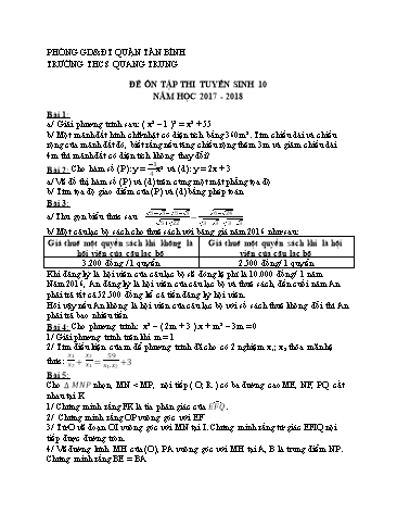 Đề ôn tập thi tuyển sinh 10 môn Toán - Đề 1 - Năm học 2017-2018 - Trường THCS Quang Trung (Có đáp án)
