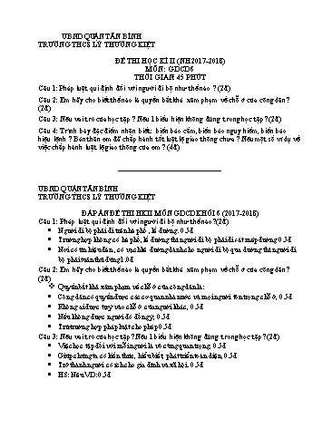 Đề thi học kì II môn Giáo dục công dân Lớp 6 - Năm học 2017-2018 - Trường THCS Lý Thường Kiệt (Có đáp án)