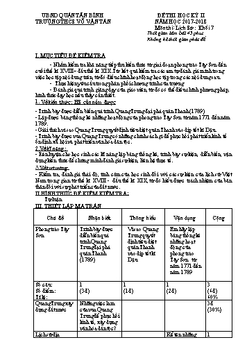 Đề thi học kì II môn Lịch sử Khối 7 - Năm học 2017-2018 - Trường THCS Võ Văn Tần (Có đáp án)
