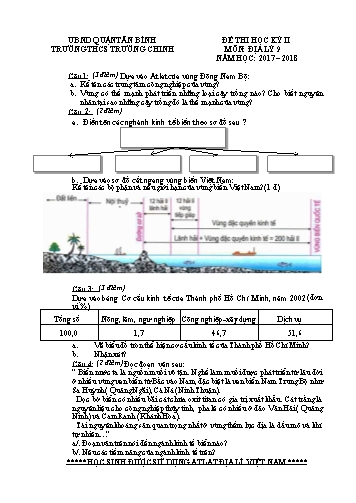 Đề thi học kỳ II môn Địa lý 9 - Năm học 2017-2018 - Trường THCS Trường Chinh (Có đáp án)