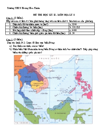 Đề thi học kỳ II môn Địa lý Lớp 8 - Trường THCS Hoàng Hoa Thám (Có đáp án)