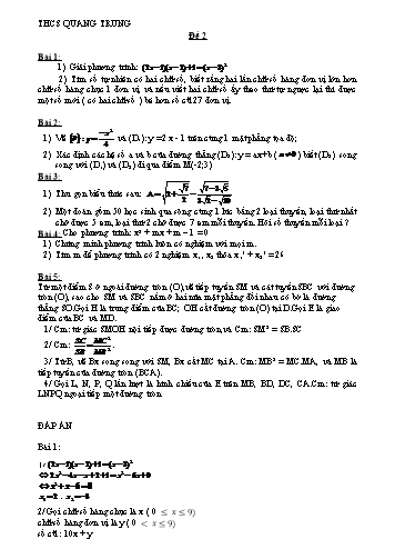 Đề thi tuyển sinh Lớp 10 môn Toán - Đề 2 - Năm học 2017-2018 - Trường THCS Quang Trung (Có đáp án)
