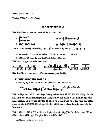 Đề thi tuyển sinh Lớp 10 môn Toán - Năm học 2017-2018 - Trường THCS Trần Văn Đang (Có đáp án)