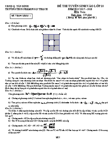 Đề thi tuyển sinh vào Lớp 10 môn Toán - Đề số 1 - Năm học 2017-2018 - Trường THCS Hoàng Hoa Thám (Có đáp án)