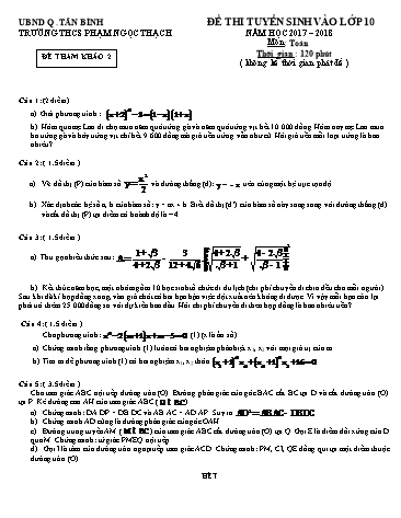 Đề thi tuyển sinh vào Lớp 10 môn Toán - Đề số 2 - Năm học 2017-2018 - Trường THCS Hoàng Hoa Thám (Có đáp án)